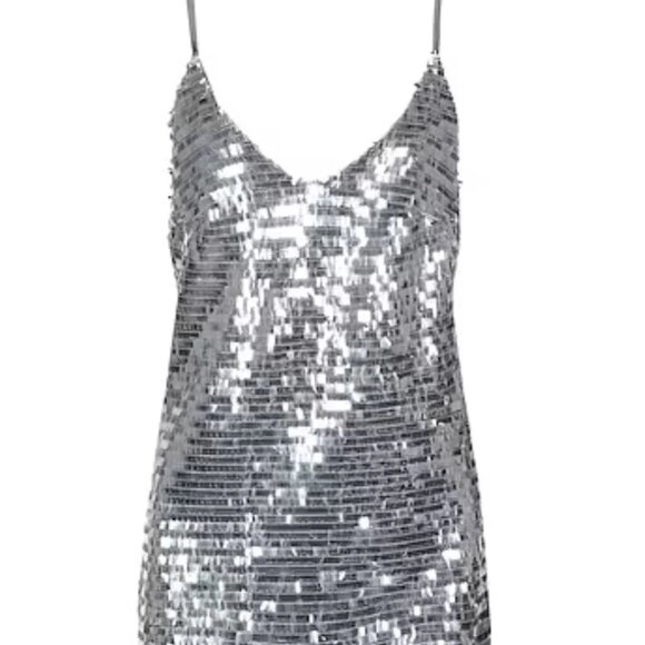 Chiara Ferragni Paillettes Mirror Party Mini Dress NWT Silver Sequin Size Medium - Picture 14 of 14